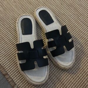 H&M Black Cutout Slide Espadrille Mules